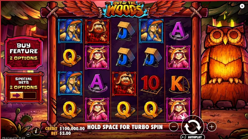 Out of the Woods slot game interface with woodland theme