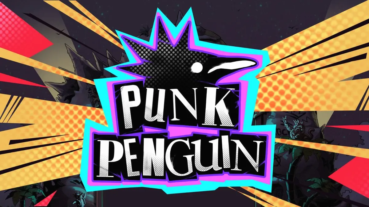 Punk Penguin slot game featuring rebellious rock-star penguins in a gritty mosh pit setting.