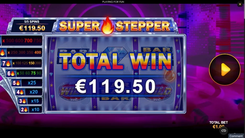 Super Stepper سلاٹ گیم کا نیون جامنی تھیم اور ملٹی پلائر لیڈر