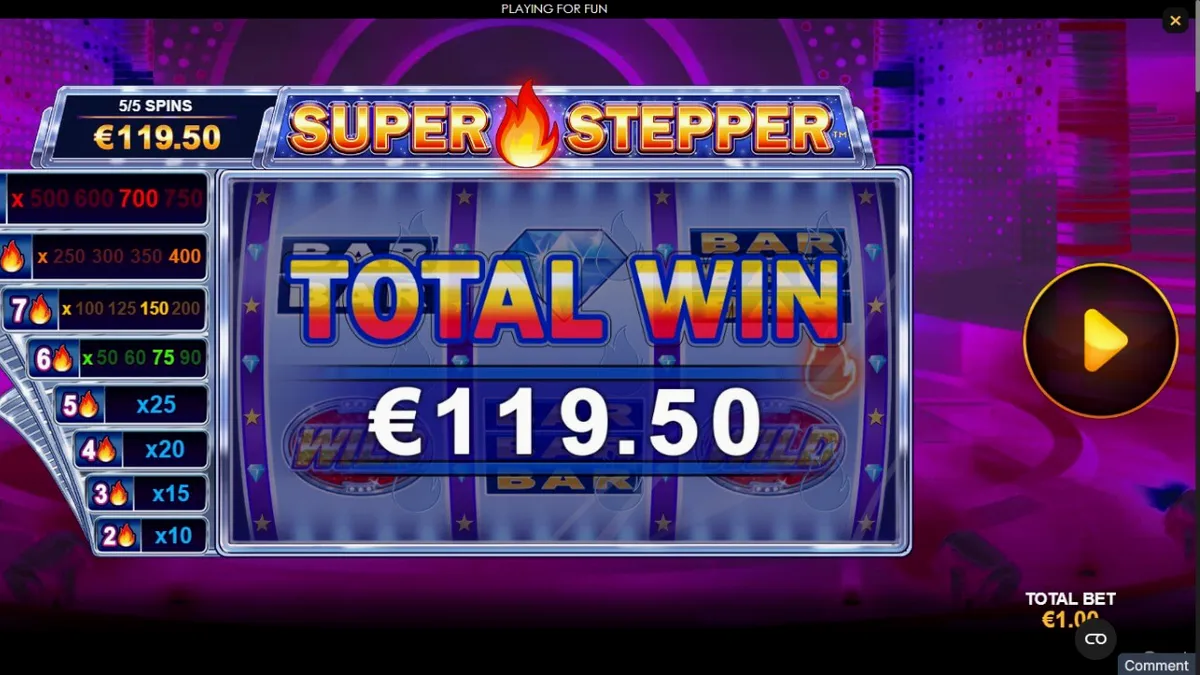 Super Stepper سلاٹ گیم کا نیون جامنی تھیم اور ملٹی پلائر لیڈر